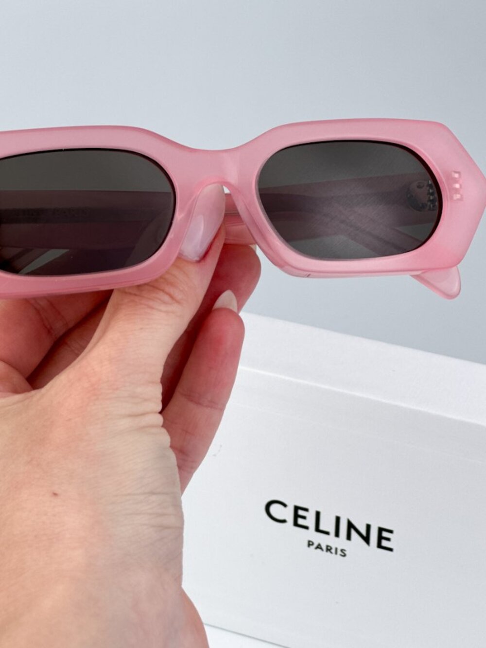 CELINE CL40243I 72J SHINY OPAL PINK BROWN RECTANGLE SUNGLASSES